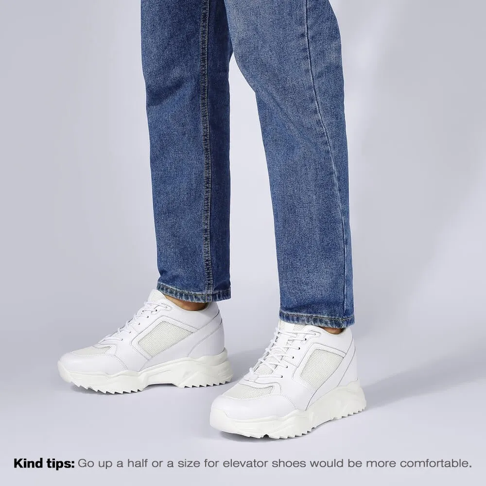 10 CM/3.94 Inches CMR CHAMARIPA Men's White Leather Height Increasing Sneakers