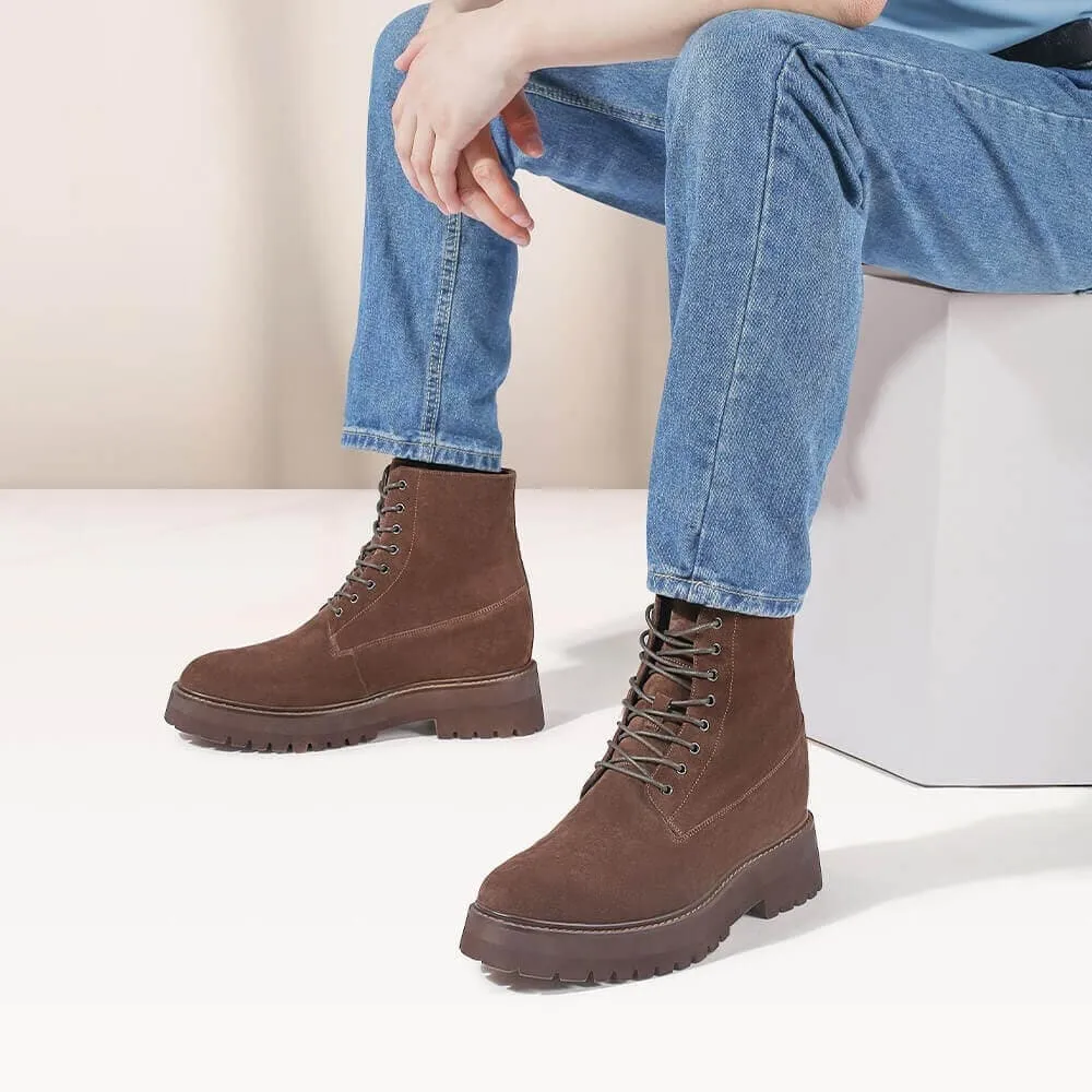 11 CM / 4.33 Inches CMR CHAMARIPA Elevator Shoes -  Elevate Your Style with Men's Brown Suede Height Increasing Boots - 4.33 Inches Taller