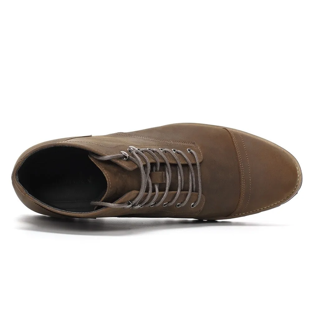 12 CM/4.72 Inches CMR CHAMARIPA Brown Oiled Leather Boots - Elevate Your Style with 4.72-Inch Height-Increasing Shoes for Men