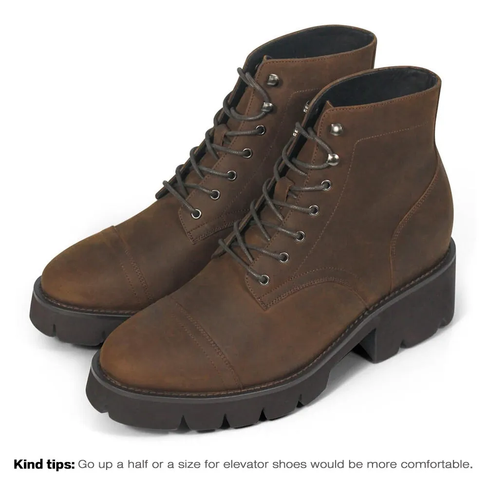 12 CM/4.72 Inches CMR CHAMARIPA Brown Oiled Leather Boots - Elevate Your Style with 4.72-Inch Height-Increasing Shoes for Men
