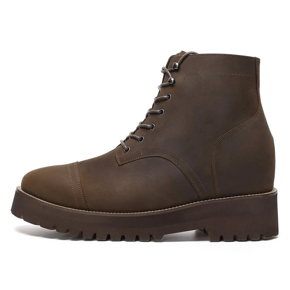 12 CM/4.72 Inches CMR CHAMARIPA Brown Oiled Leather Boots - Elevate Your Style with 4.72-Inch Height-Increasing Shoes for Men