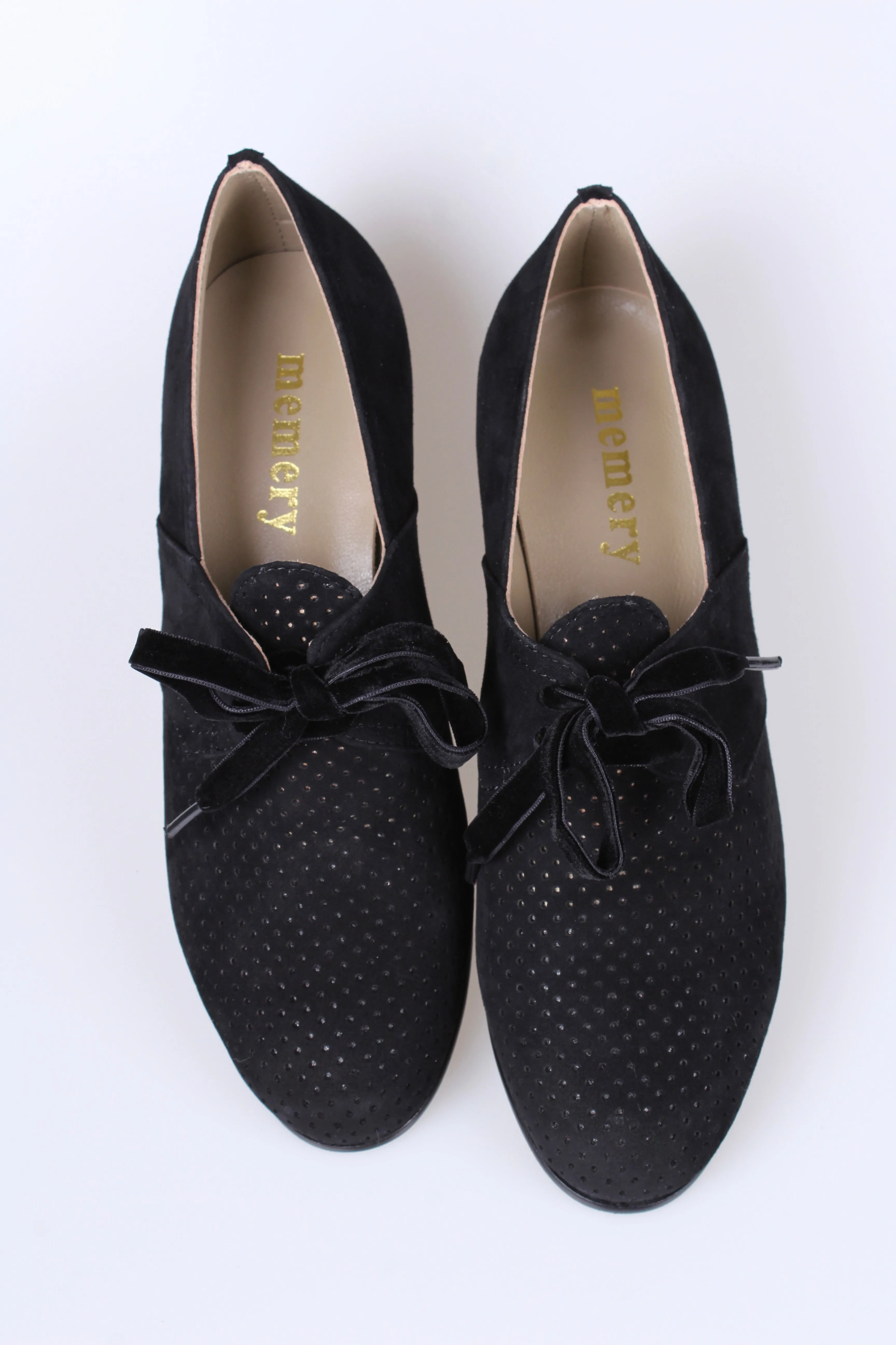 40s vintage style suede Derby shoes  - Low heel- black - Esther