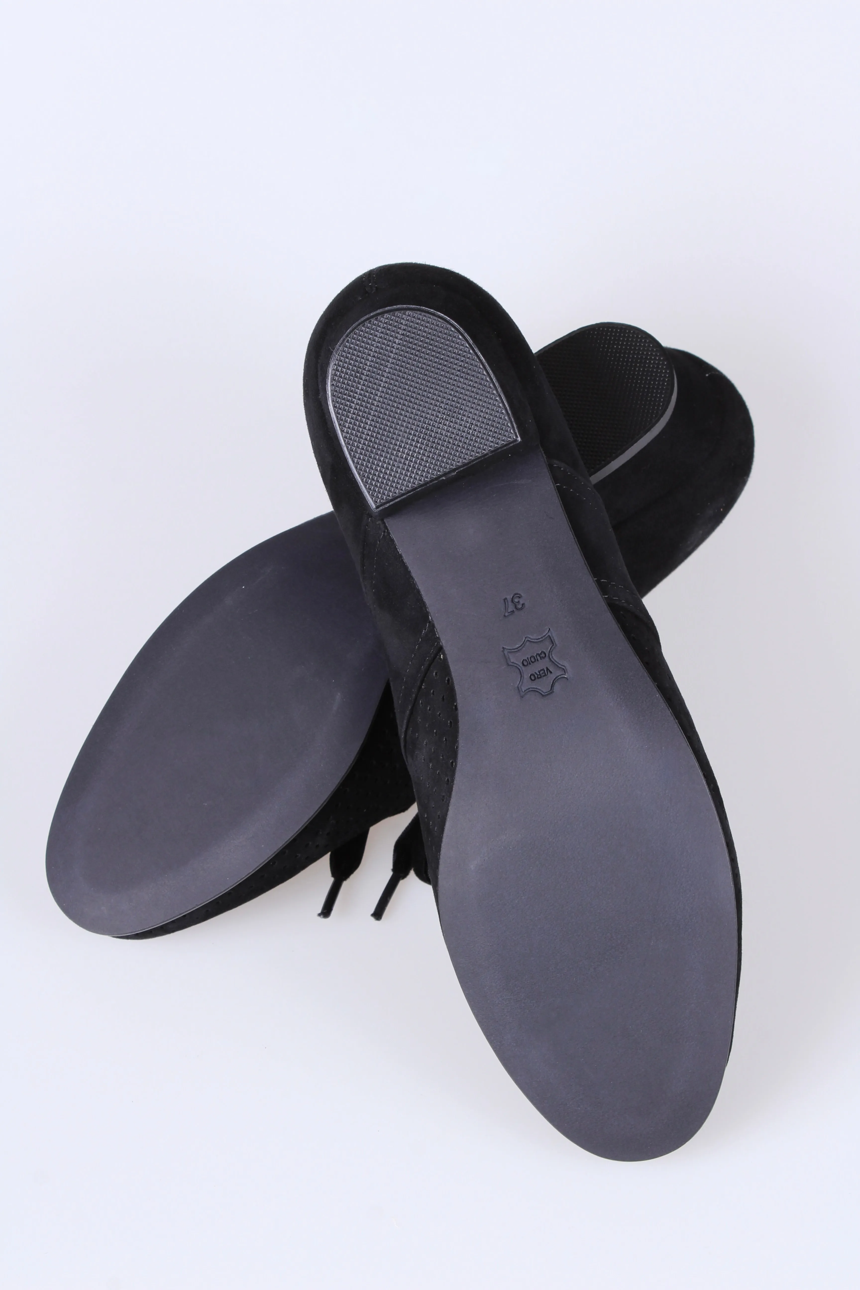 40s vintage style suede Derby shoes  - Low heel- black - Esther
