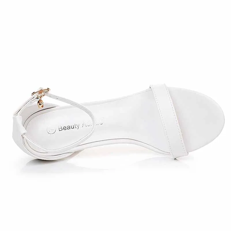 4.13" White Ankle Strap Heels Summer Wedding Dress Heels Prom Shoes