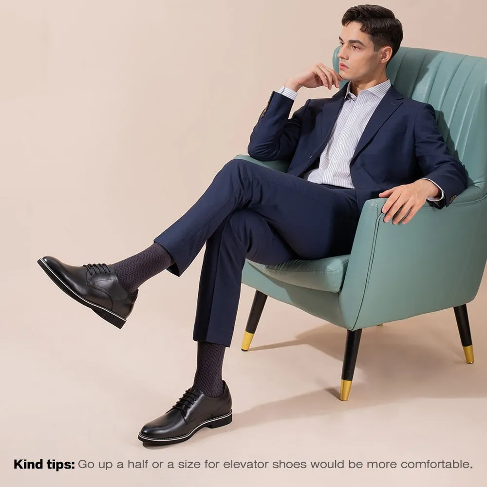 5 CM / 1.95 Inches - CMR CHAMARIPA Elevator Derby Shoes For Men Black Leather Derby Make You Taller