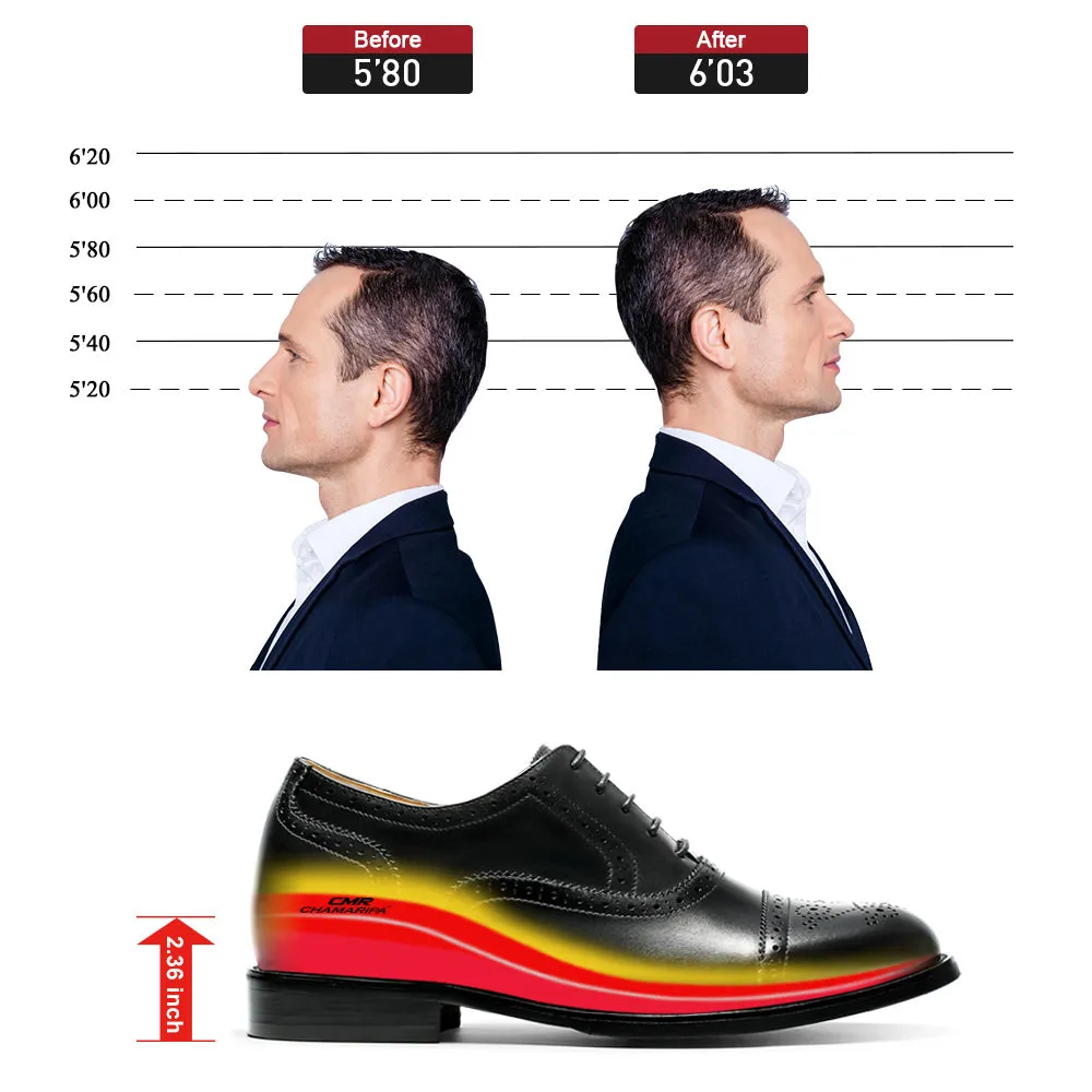 6 CM/ 2.36 Inches CMR CHAMARIPA Men's Black Calfskin Height Increasing Dress Shoes