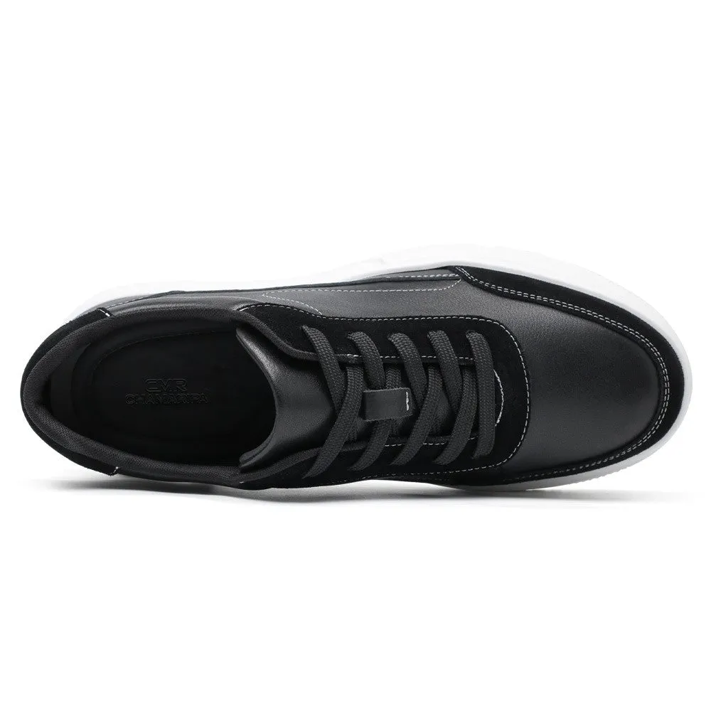 6 CM/2.36 Inches CMR CHAMARIPA Men's Casual Elevator Sneakers - Black Leather Height-Increasing Shoes with Hidden Lift