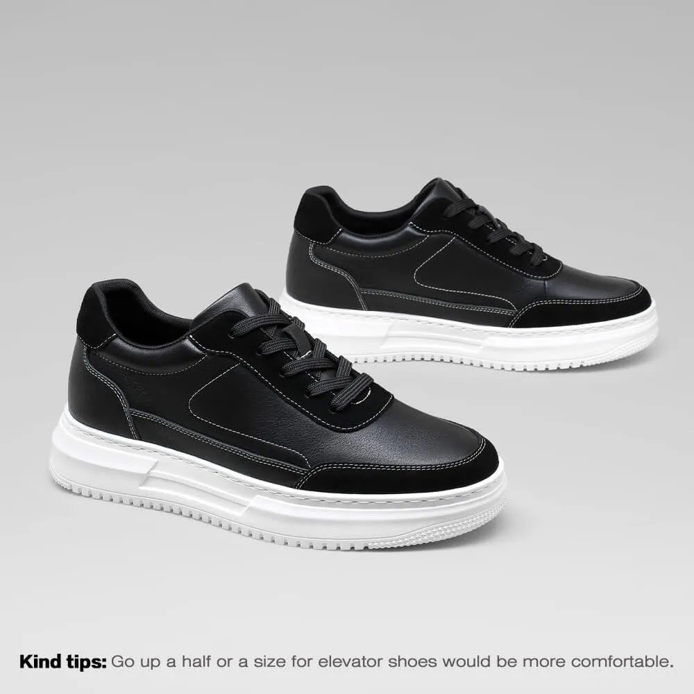 6 CM/2.36 Inches CMR CHAMARIPA Men's Casual Elevator Sneakers - Black Leather Height-Increasing Shoes with Hidden Lift