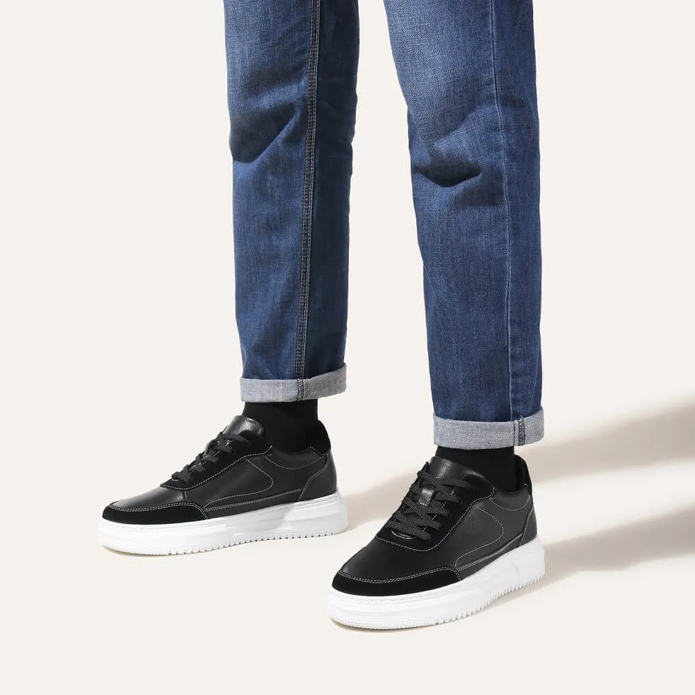 6 CM/2.36 Inches CMR CHAMARIPA Men's Casual Elevator Sneakers - Black Leather Height-Increasing Shoes with Hidden Lift