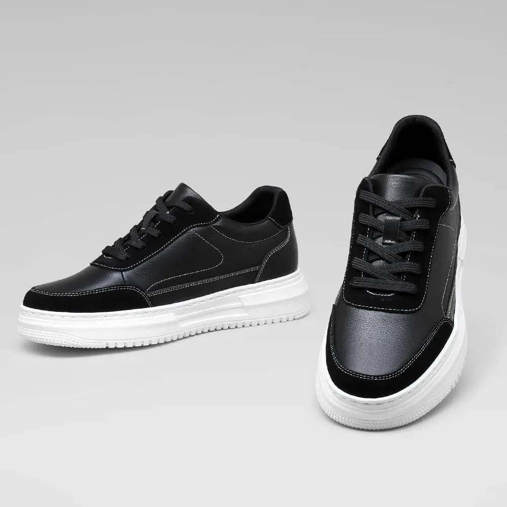 6 CM/2.36 Inches CMR CHAMARIPA Men's Casual Elevator Sneakers - Black Leather Height-Increasing Shoes with Hidden Lift