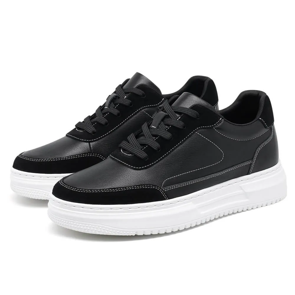 6 CM/2.36 Inches CMR CHAMARIPA Men's Casual Elevator Sneakers - Black Leather Height-Increasing Shoes with Hidden Lift