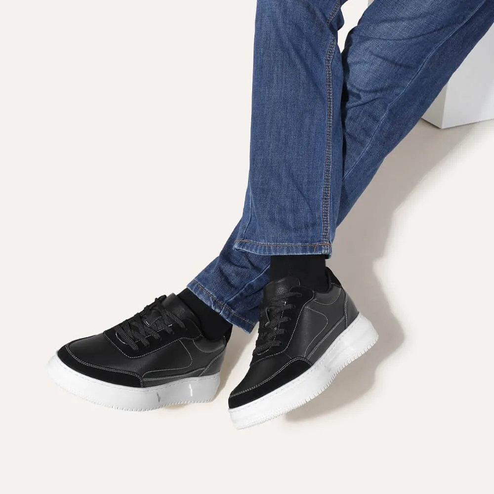 6 CM/2.36 Inches CMR CHAMARIPA Men's Casual Elevator Sneakers - Black Leather Height-Increasing Shoes with Hidden Lift