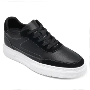 6 CM/2.36 Inches CMR CHAMARIPA Men's Casual Elevator Sneakers - Black Leather Height-Increasing Shoes with Hidden Lift