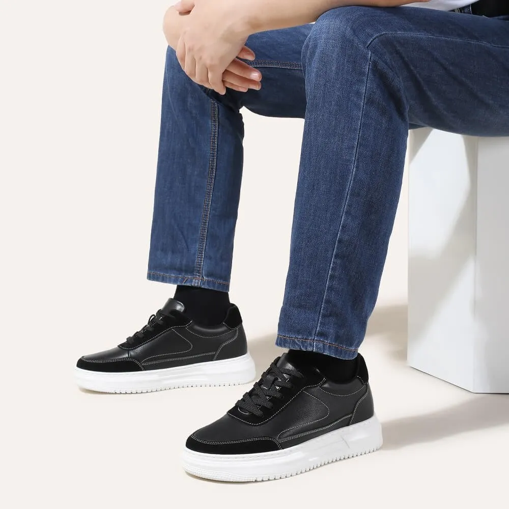 6 CM/2.36 Inches CMR CHAMARIPA Men's Casual Elevator Sneakers - Black Leather Height-Increasing Shoes with Hidden Lift