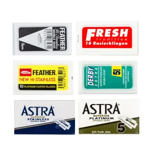 60pc Safety Razor Blade Sampler: Derby, Fresh, Astra, Feather