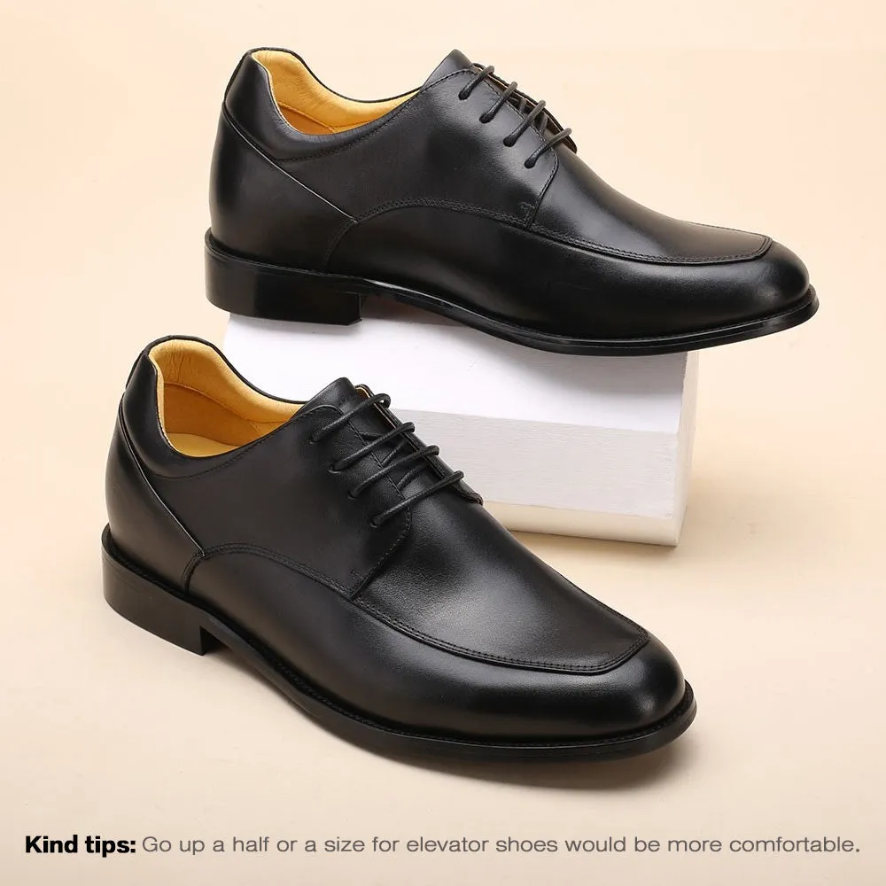 6CM / 2.36 Inches - CMR CHAMARIPA Men's Height Increasing Elevator Shoes - Hidden Heel Shoes For Men - Black Derby Shoes