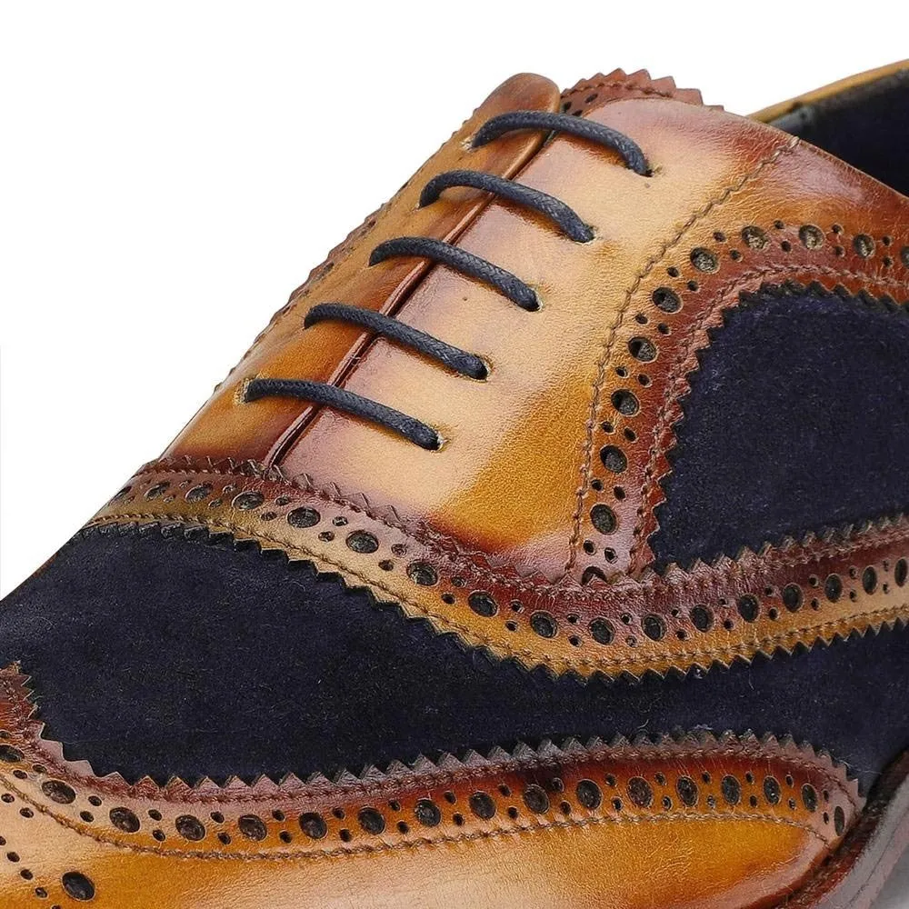 7 CM / 2.76 Inches CMR CHAMARIPA Dress Elevator Shoes For Men - Handcrafted Wingtip Brogue Oxford - Navy Suede