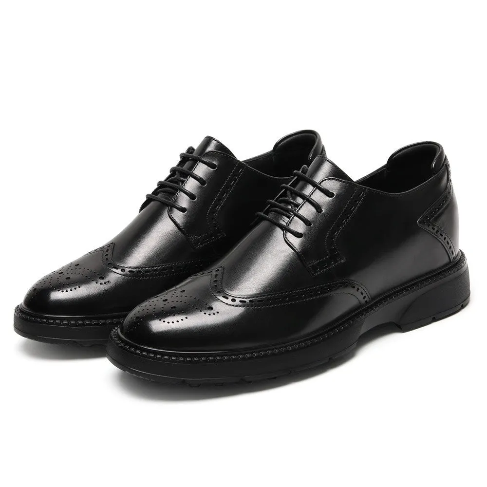 7CM/2.76 Inches CMR CHAMARIPA Men's Black Leather Derby Shoes