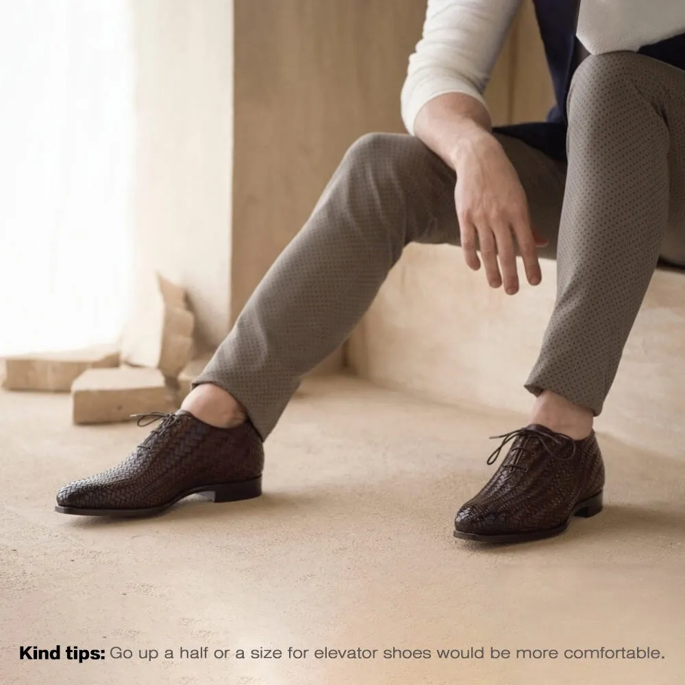 7CM/2.76Inches - CMR CHAMARIPA High Heel Men Dress Shoes Oxford Elevator Shoes Brown Woven Upper