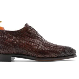 7CM/2.76Inches - CMR CHAMARIPA High Heel Men Dress Shoes Oxford Elevator Shoes Brown Woven Upper
