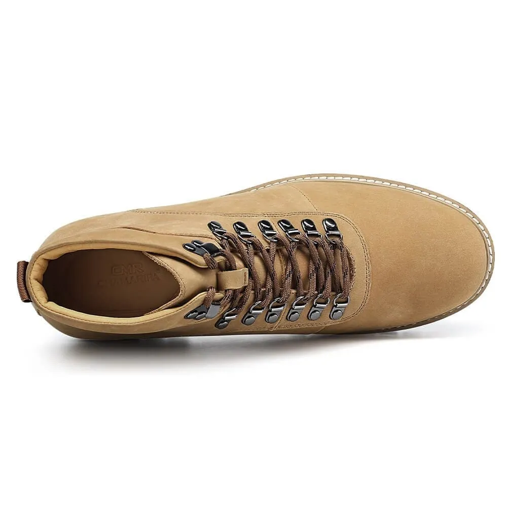 8 CM / 3.15 Inches CMR CHAMARIPA Elevator Shoes -  Elevate Your Style with Camel Nubuck Boots - 3.15 Inch Height Increase