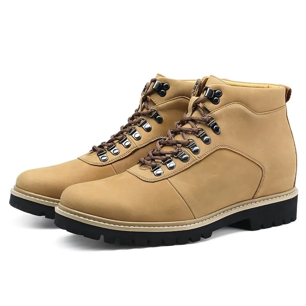 8 CM / 3.15 Inches CMR CHAMARIPA Elevator Shoes -  Elevate Your Style with Camel Nubuck Boots - 3.15 Inch Height Increase