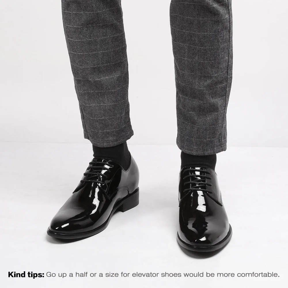 8CM / 3.15 Inches - CMR CHAMARIPA Men's Derby Elevator Shoes Black Patent Leather High Heel Men Dress Shoes