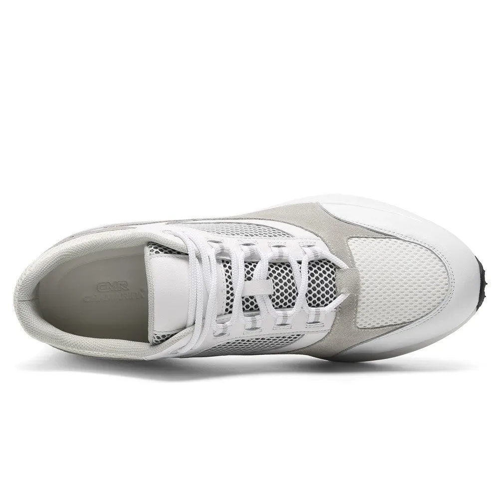 8CM / 3.15 Inches CMR CHAMARIPA Men's Height-Increasing Sneakers - White Mesh Breathable Elevator Shoes