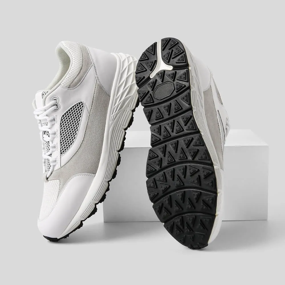 8CM / 3.15 Inches CMR CHAMARIPA Men's Height-Increasing Sneakers - White Mesh Breathable Elevator Shoes