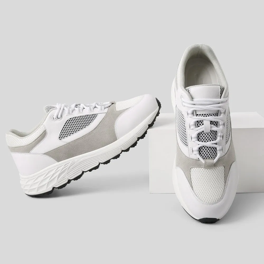 8CM / 3.15 Inches CMR CHAMARIPA Men's Height-Increasing Sneakers - White Mesh Breathable Elevator Shoes