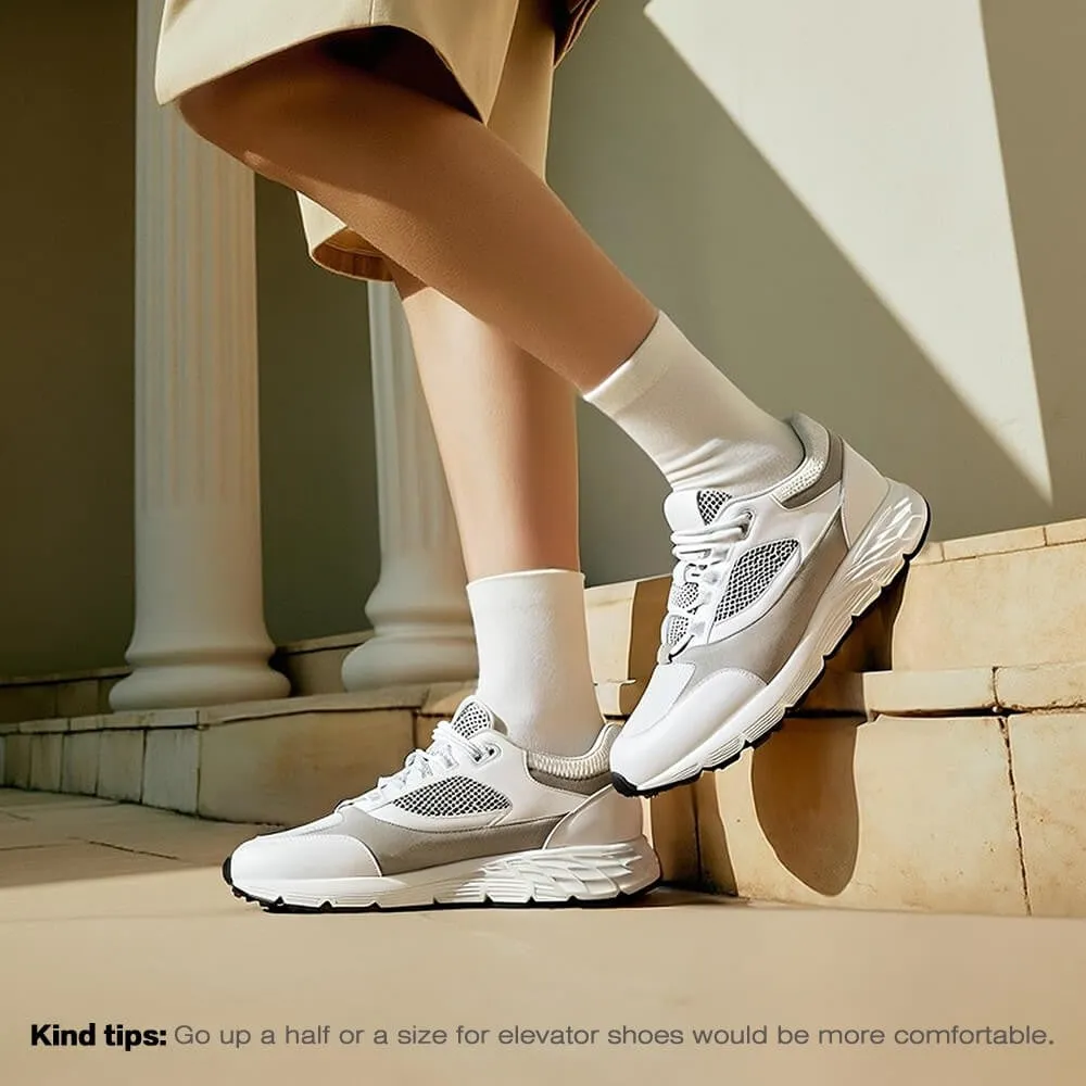 8CM / 3.15 Inches CMR CHAMARIPA Men's Height-Increasing Sneakers - White Mesh Breathable Elevator Shoes