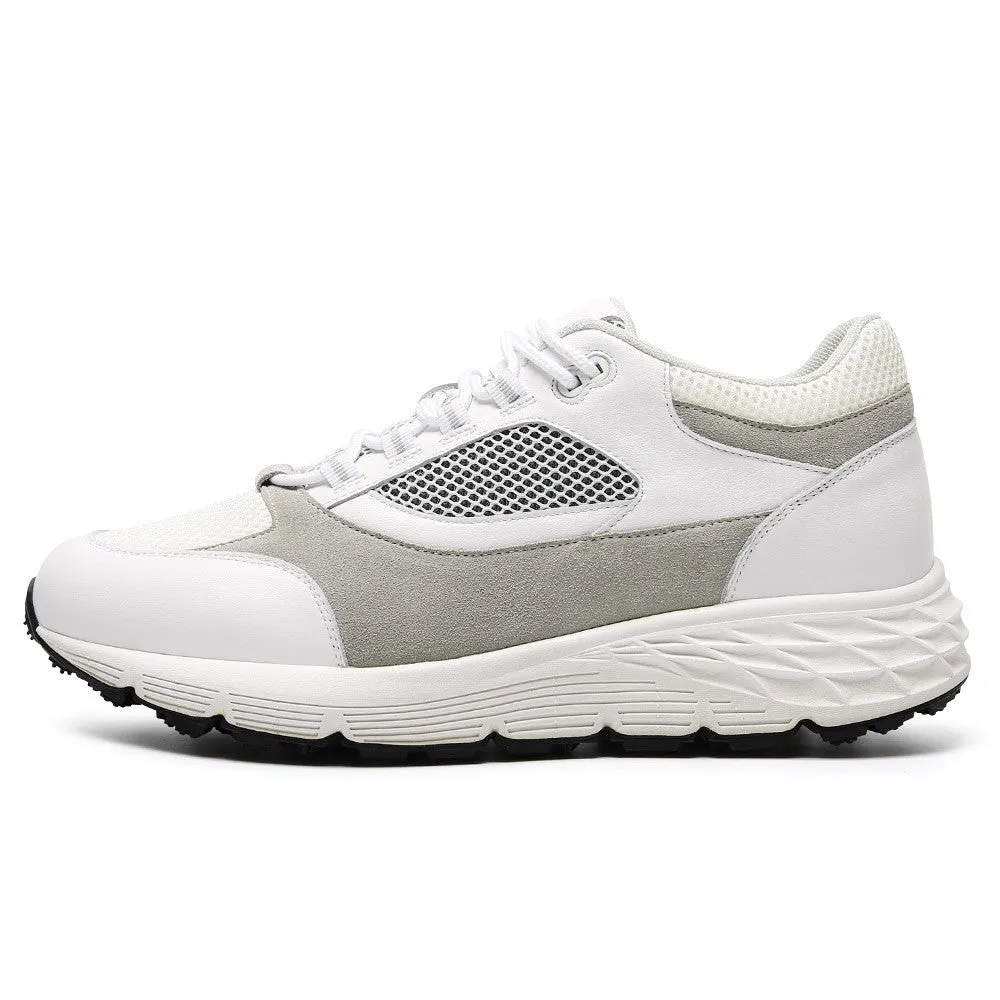 8CM / 3.15 Inches CMR CHAMARIPA Men's Height-Increasing Sneakers - White Mesh Breathable Elevator Shoes