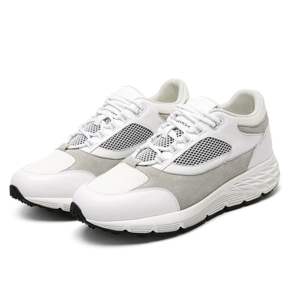 8CM / 3.15 Inches CMR CHAMARIPA Men's Height-Increasing Sneakers - White Mesh Breathable Elevator Shoes