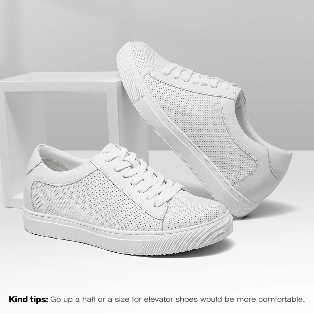 8CM / 3.15 Inches CMR CHAMARIPA Men's White Leather Elevator Sneakers