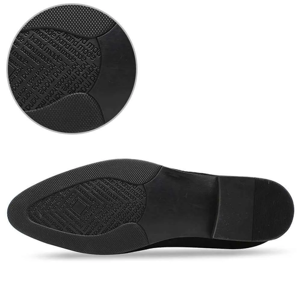 8CM/3.15  Inches - CMR CHAMARIPA  Height Increase Suede Shoes Fur-Lined Black High Heel Men Dress Shoes