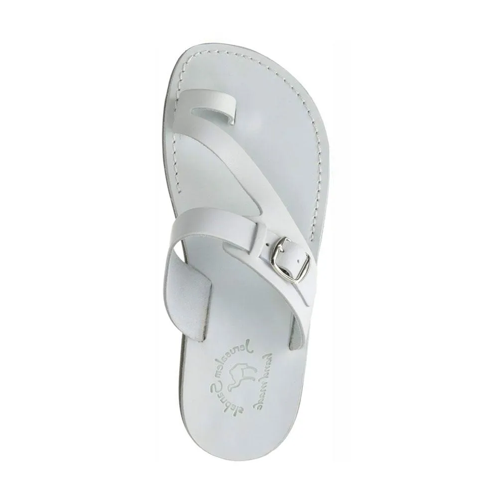 Abner - Leather Metal Buckle Sandal | White