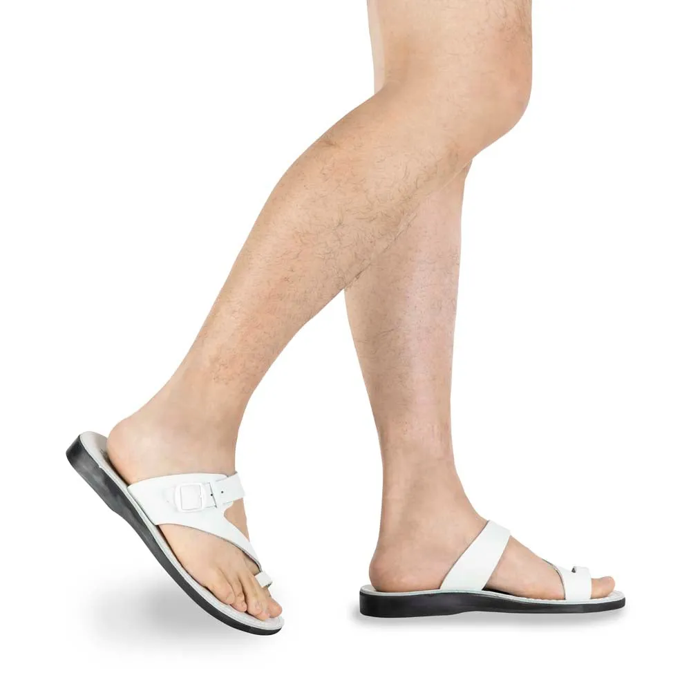 Abner - Leather Metal Buckle Sandal | White