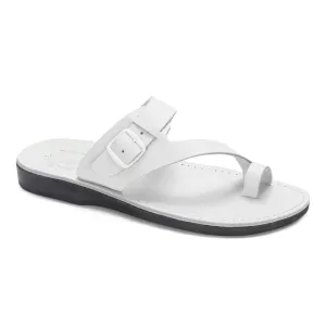Abner - Leather Metal Buckle Sandal | White