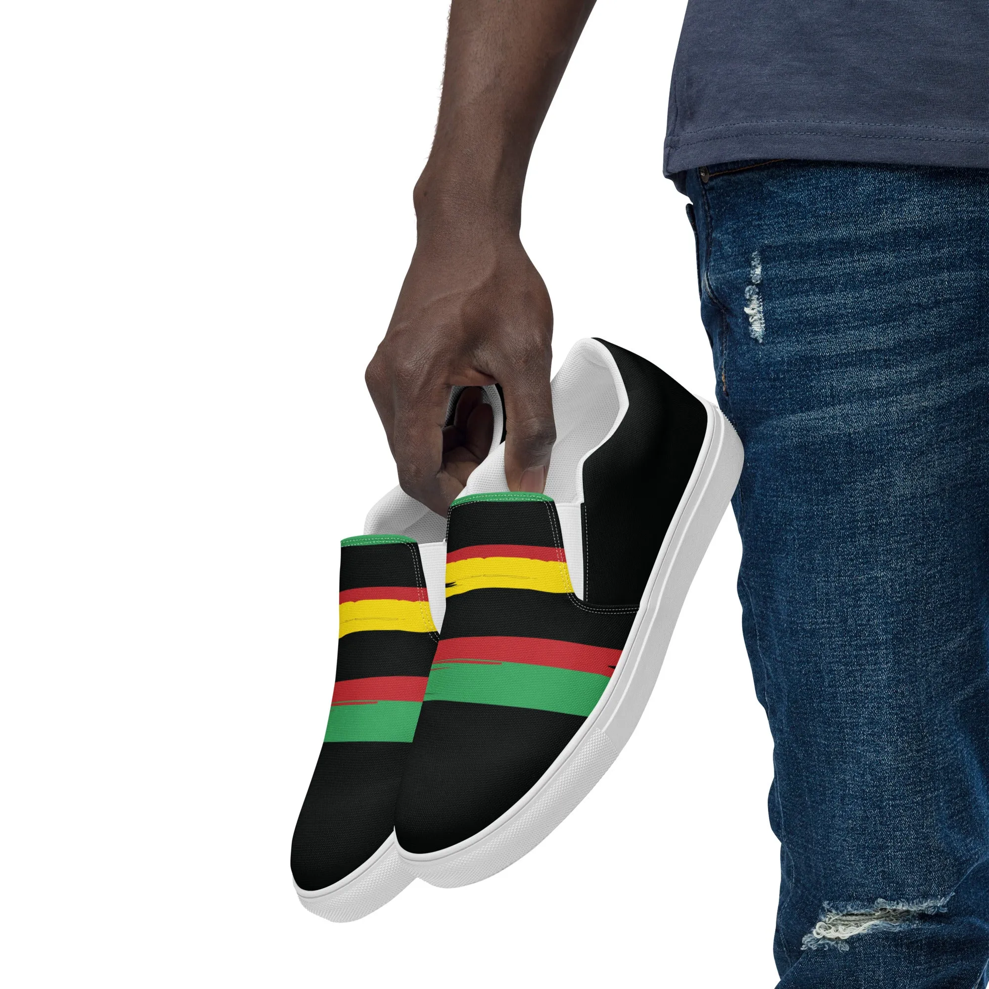 AFRICA STRIPES Men’s Slip-On Canvas Shoes (Black)