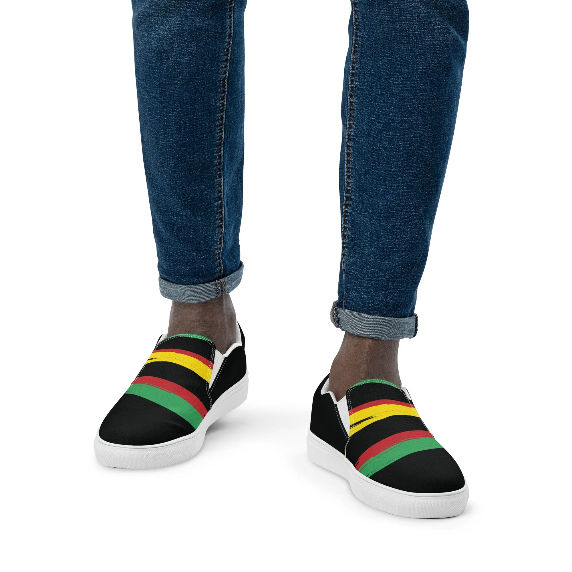 AFRICA STRIPES Men’s Slip-On Canvas Shoes (Black)