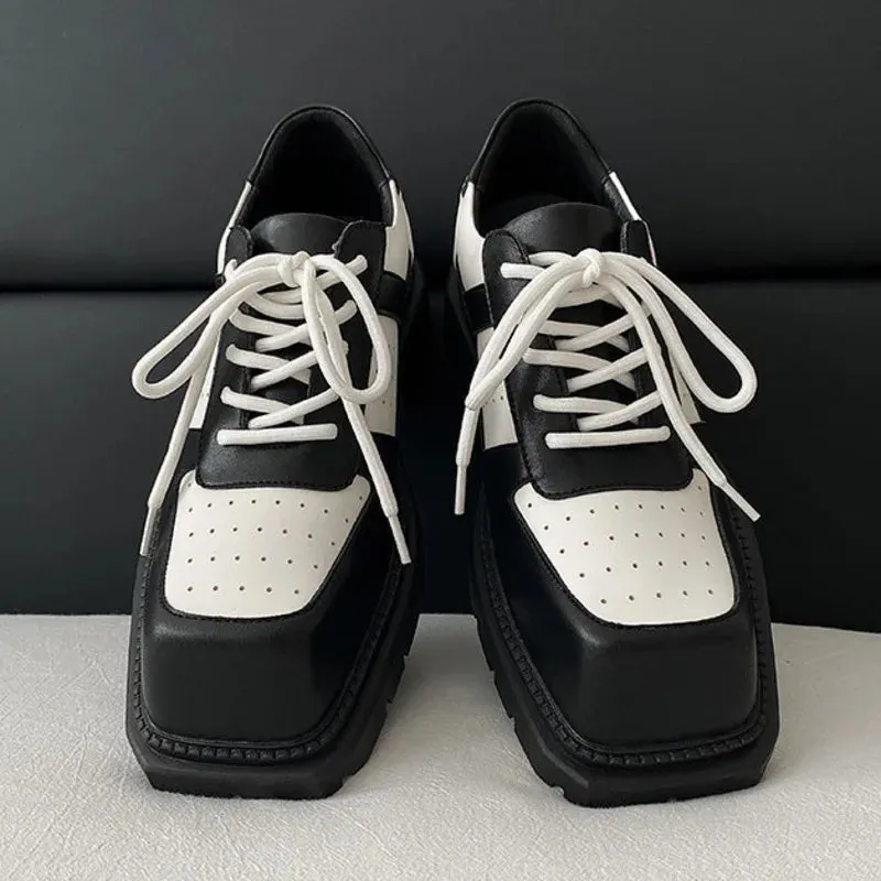 Aidase mens outfits Breathable Men's Shoe Patchwork Square Head Korean New Fashion Male Casual PU Leather Derby Shoes Lace-up Autumn