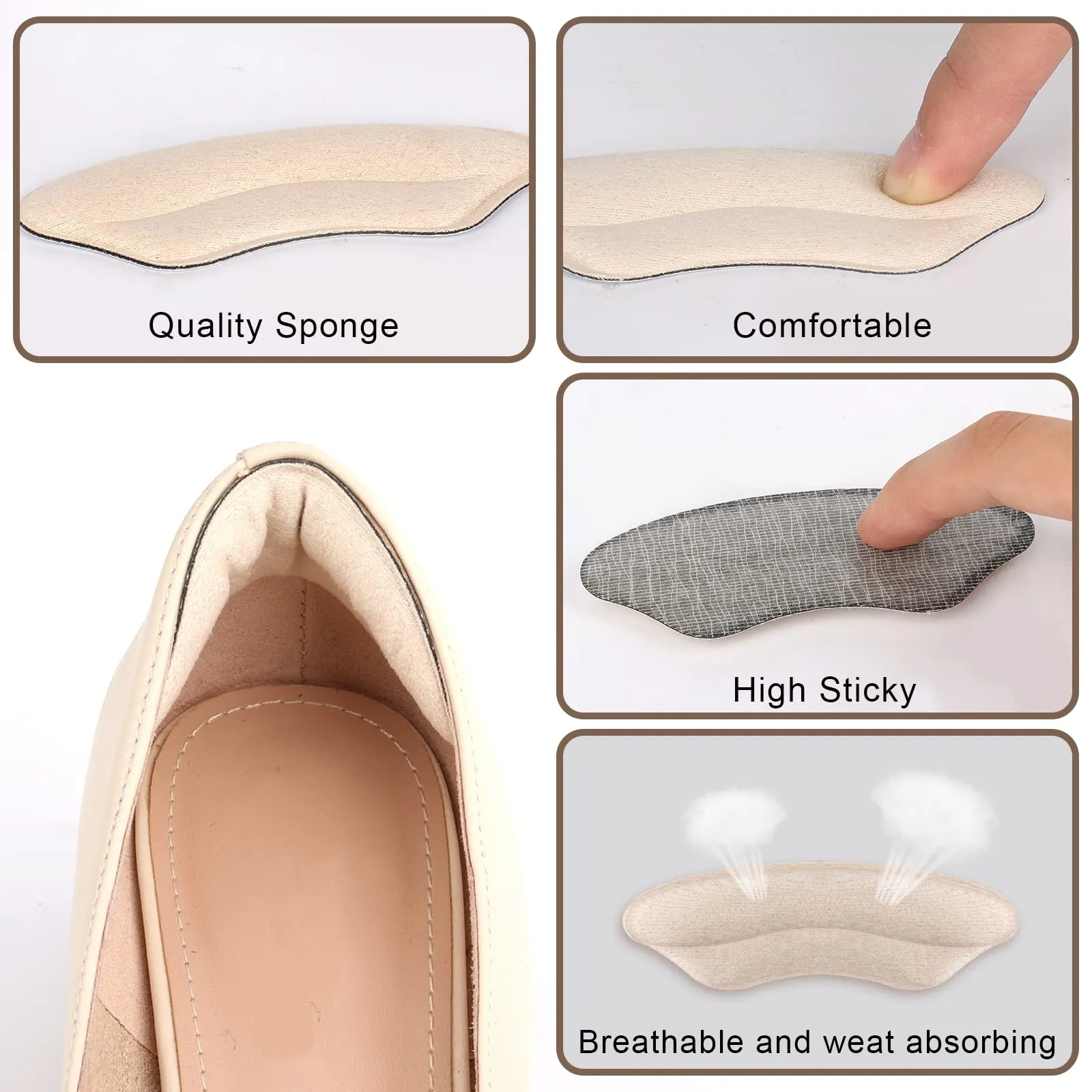 AIEX 6 Pairs /12 Pieces High Heels Cushion Pads, Heel Cushion Inserts Sponge Heel Protectors Soft Heel Grips Liner Self-Adhesive Heel Filler Inserts for High Heels Loose Shoes Pads Beige