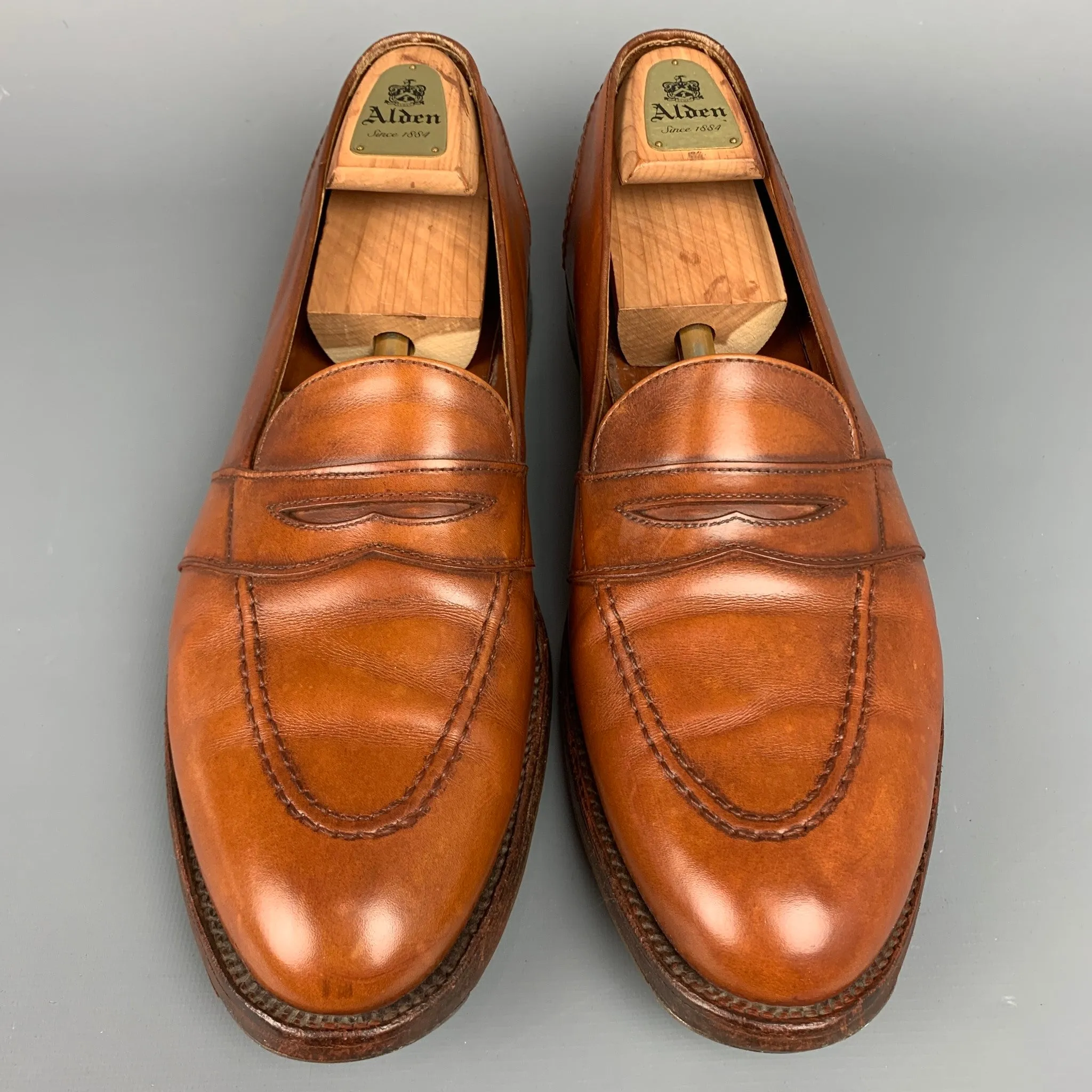 ALDEN 685 Size 15 Tan Leather Cap Toe Penny Loafers