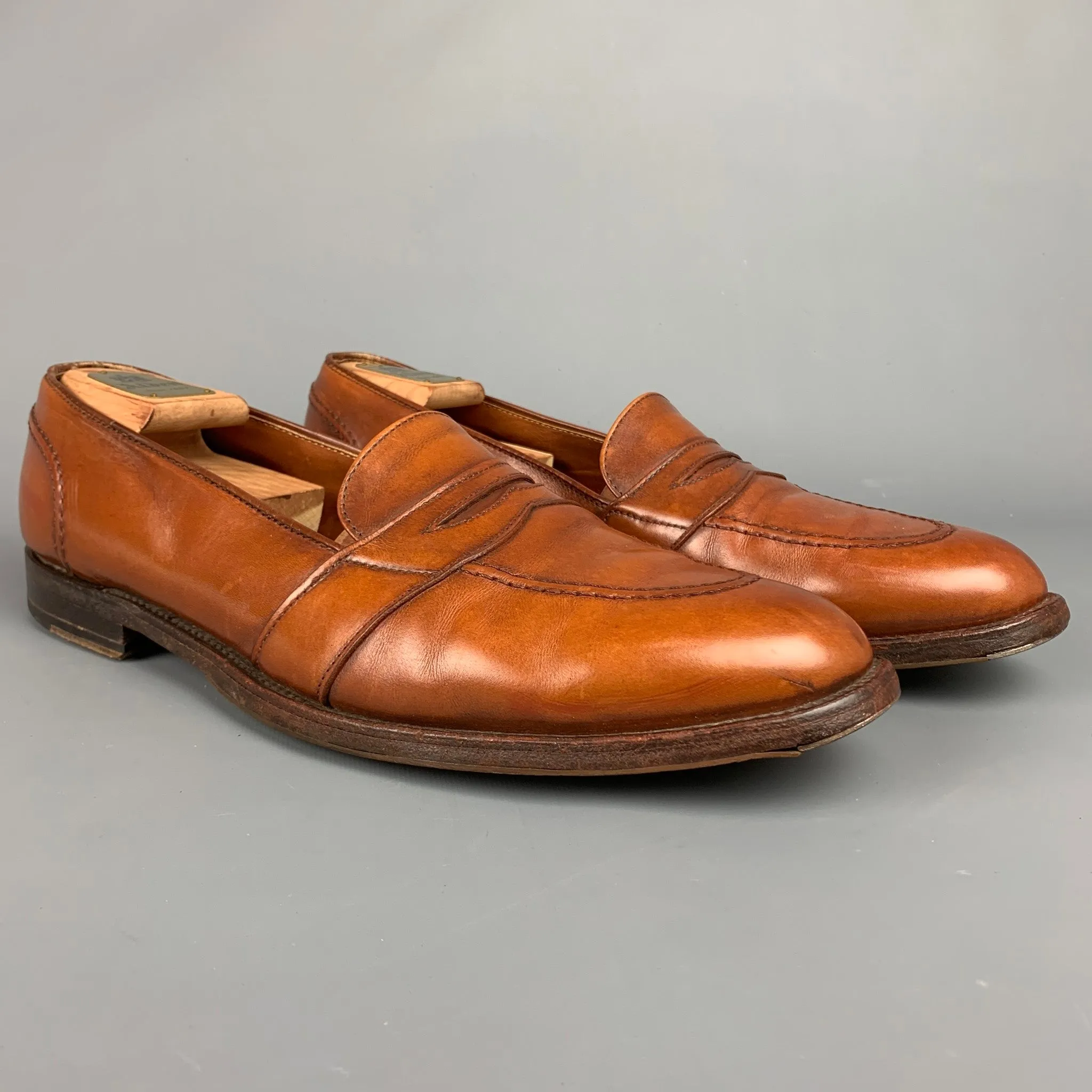 ALDEN 685 Size 15 Tan Leather Cap Toe Penny Loafers