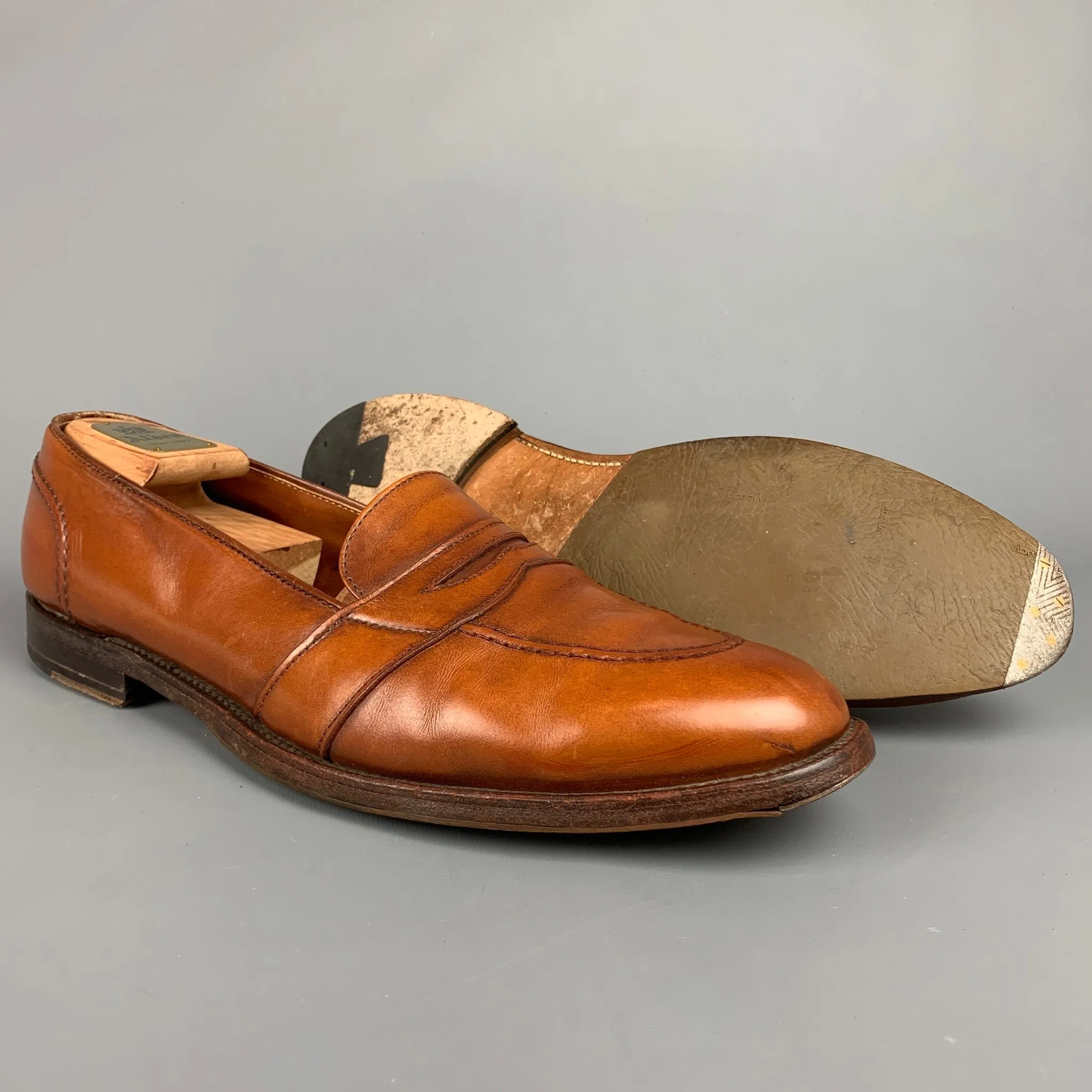 ALDEN 685 Size 15 Tan Leather Cap Toe Penny Loafers