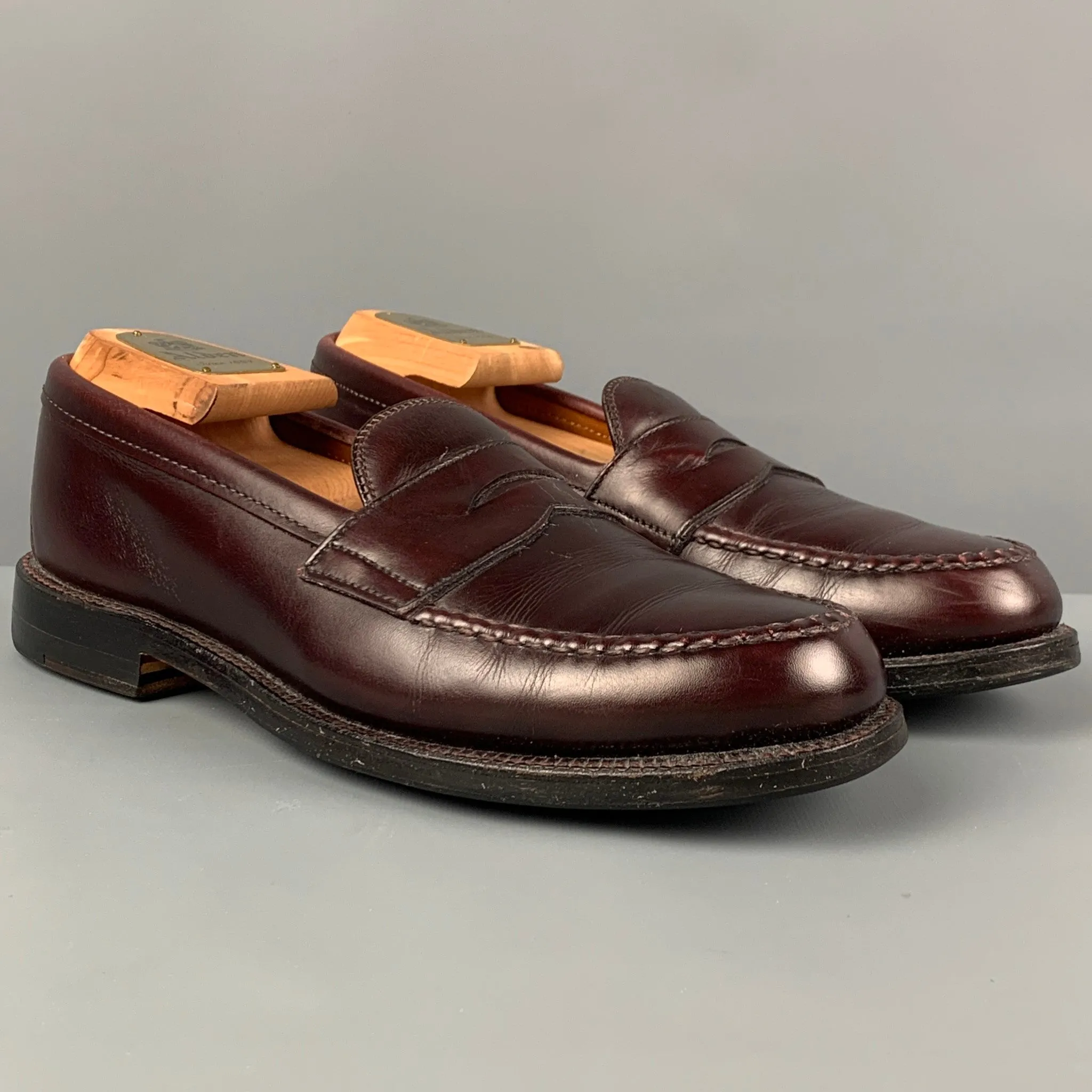 ALDEN Size 6.5 Burgundy Leather Penny Loafers