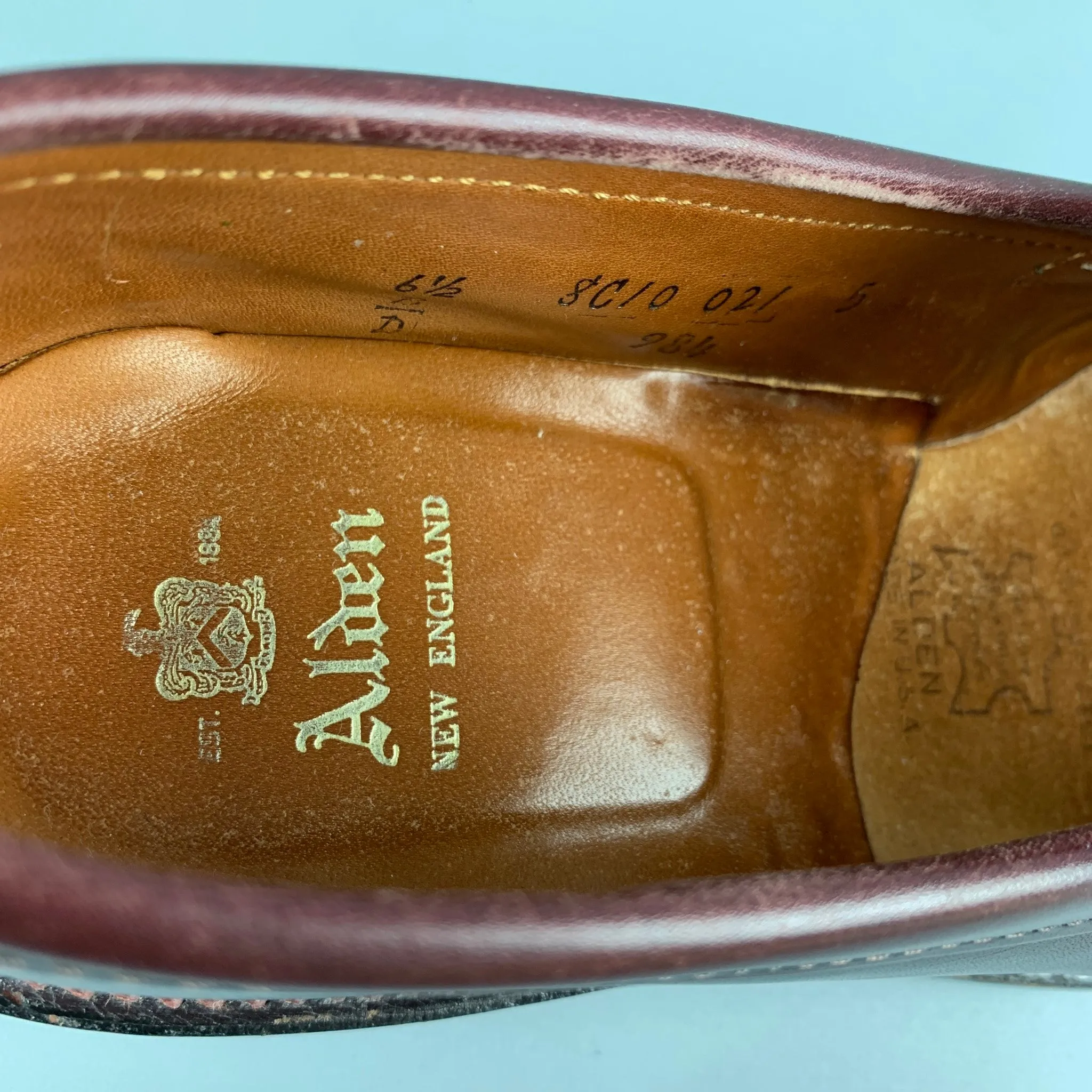 ALDEN Size 6.5 Burgundy Leather Penny Loafers