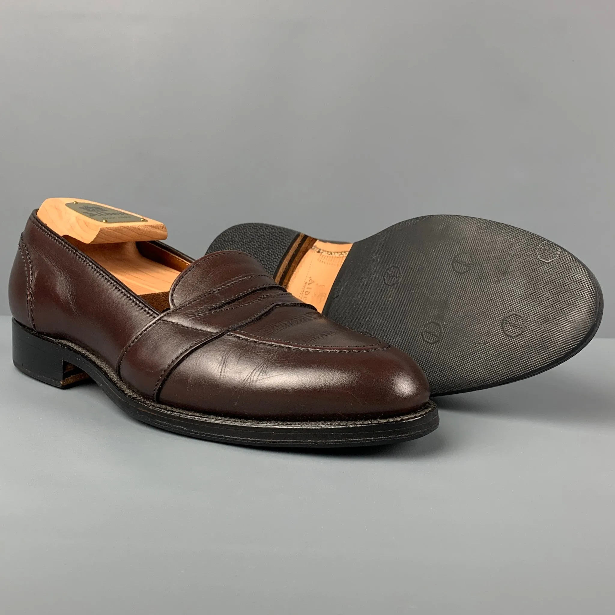 ALDEN Size 7 Brown Leather Penny Loafers