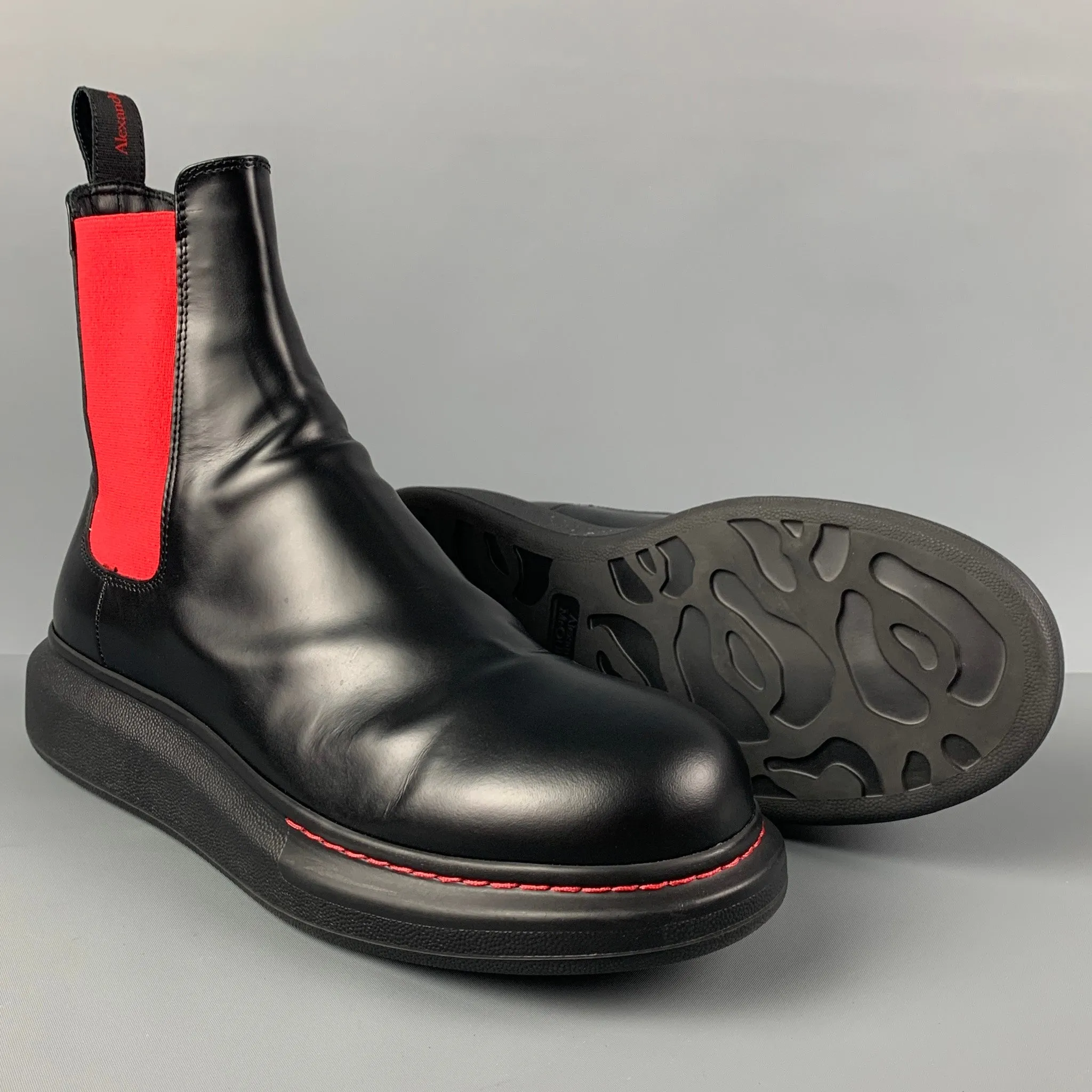 ALEXANDER MCQUEEN Size 10 Black Red Color Block Chelsea Boots