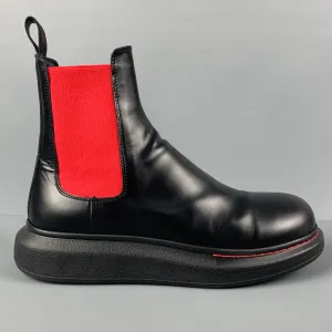 ALEXANDER MCQUEEN Size 10 Black Red Color Block Chelsea Boots